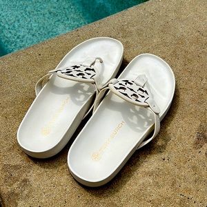 Ready for summer!  White Tory Burch sandals with comfortable soles.